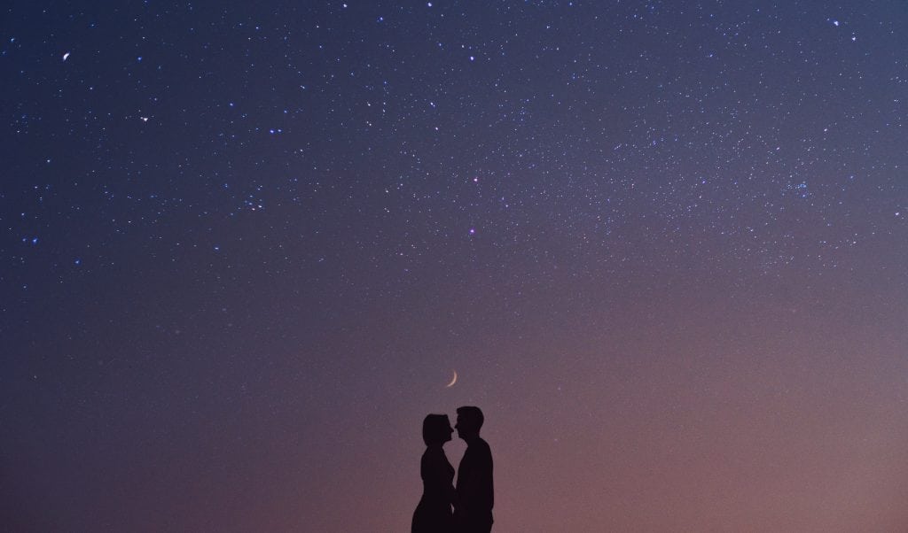 Cute Couple silhouette with Starry Night